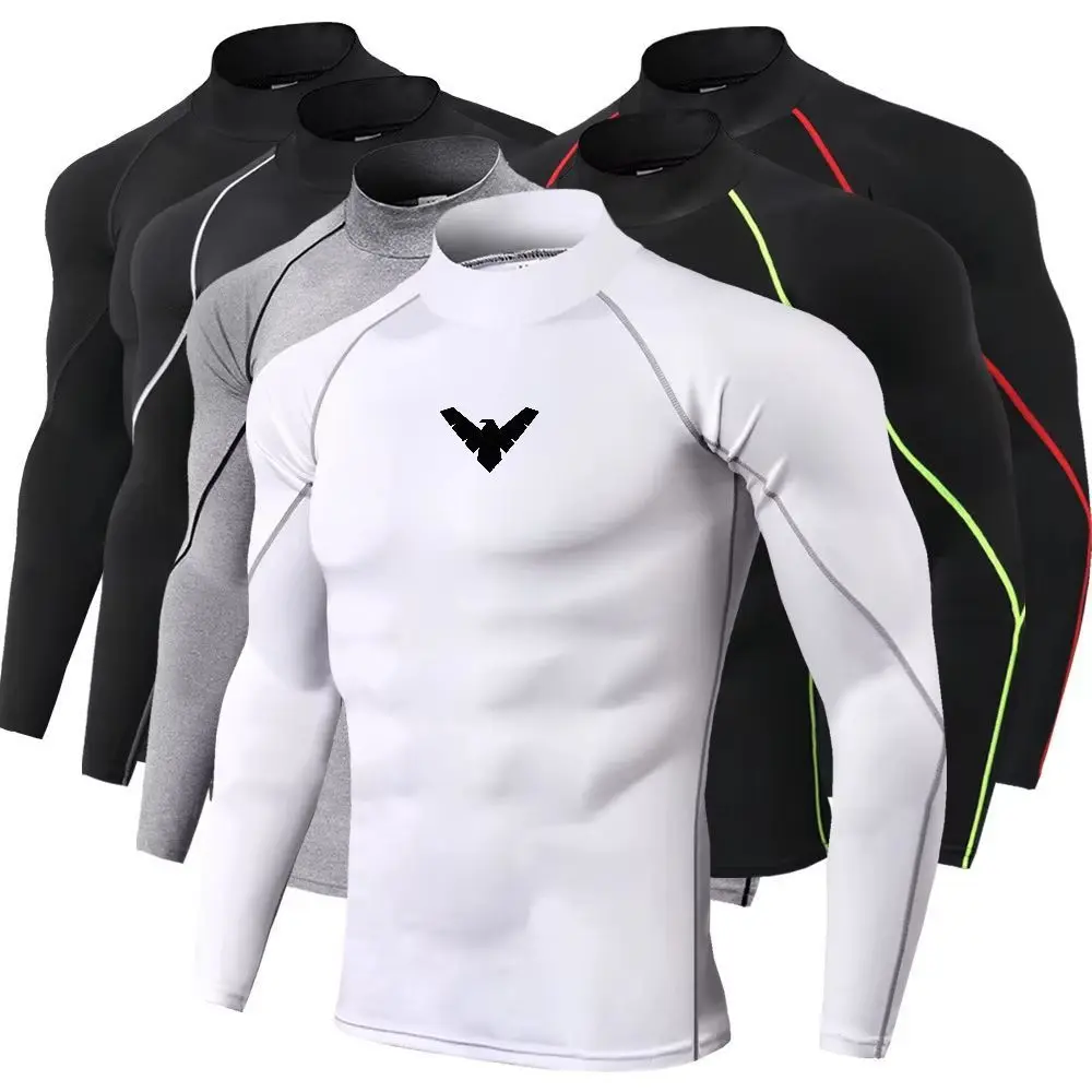 Quick Dry Underwear - メンズスポーツTシャツ、速乾性、ボディビルディング、ランニングシャツ、長袖、コンプレッションウェア、ジム用Tシャツ、メンズフィットネス、タイトフィット、メンズアンダーウェア。