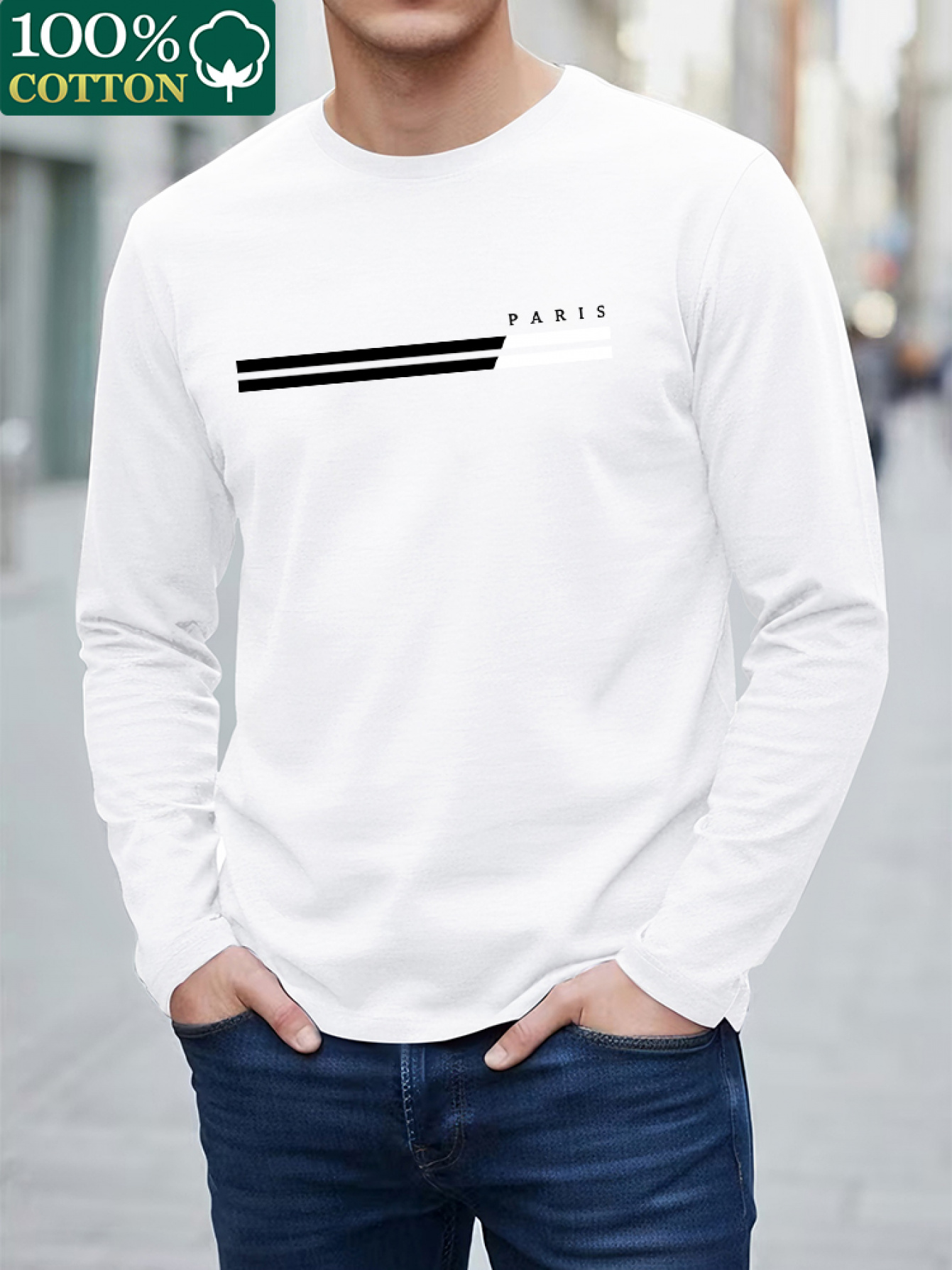 100％コットン素材、メンズ用、クルーネック、長袖Tシャツ、 - Undershirt Crew Neck のレビューと価格